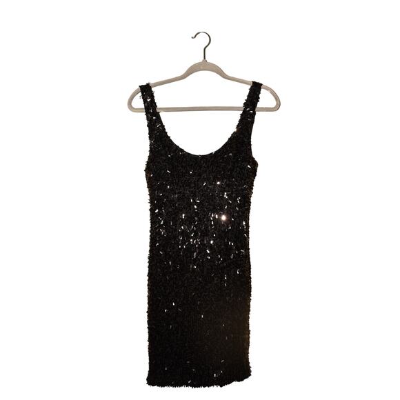 SUZI CHIN MAGGY BOUTIQUE $119 Black Sequin Scoop Neck Mini Tank‎ Dress Size 6 - Picture 1 of 5